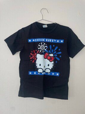 Hello Kitty Women's Black Graphic Tee Fireworks Stars